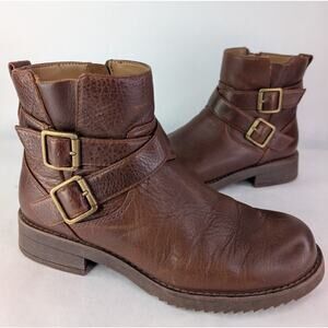 Comfortiva Clover Brown Leather Ankle Boots Zipper Buckle 8.5W